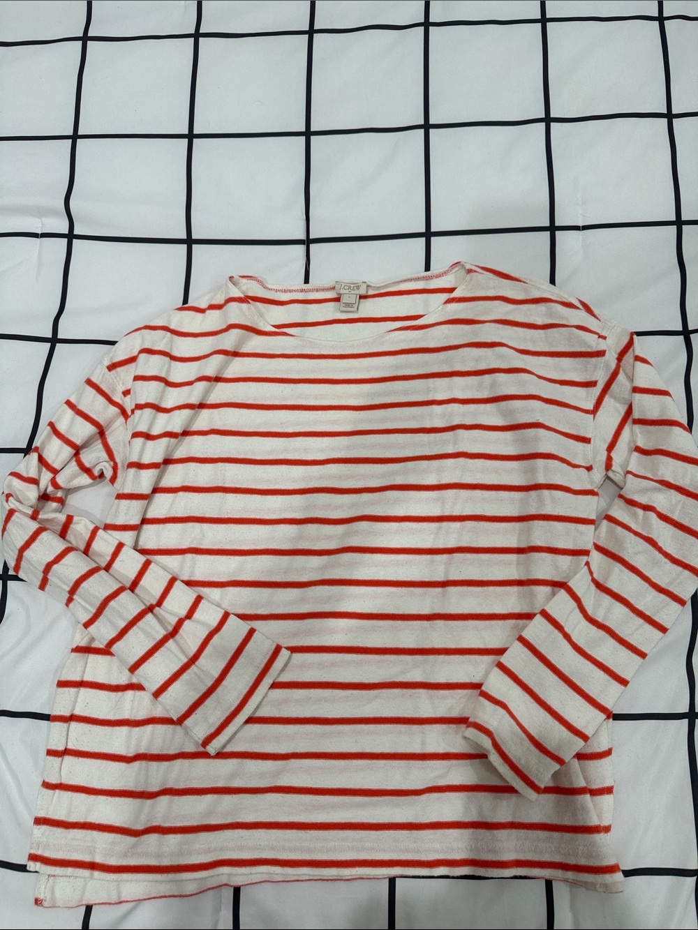 J. Crew Cream and Red Striped Long-Sleeve Tee